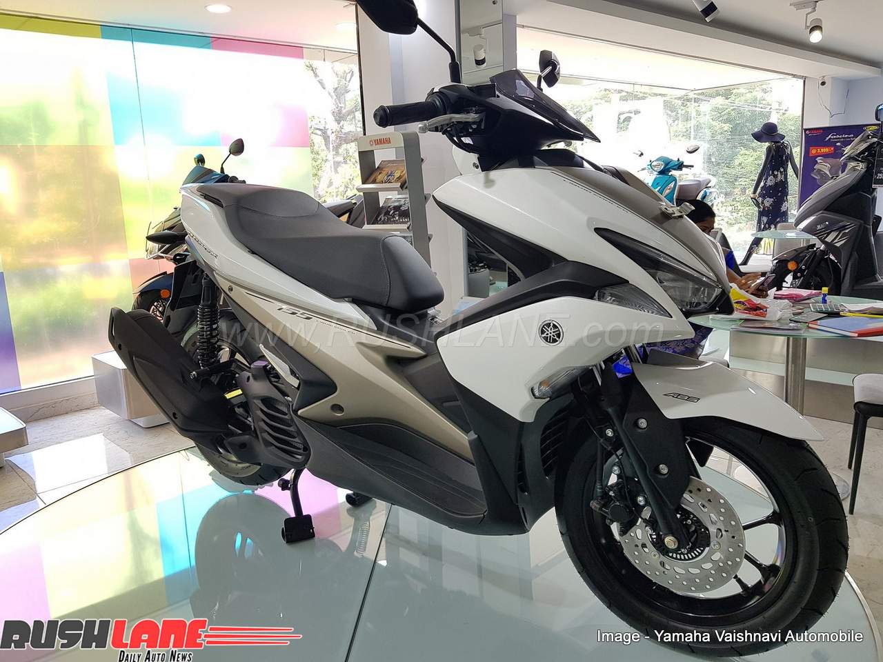 Yamaha Aerox scooter Honda Grazia rival on display at a 