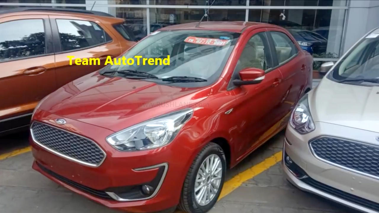 Ford Aspire Facelift Bright Red Colour Spied At Dealer