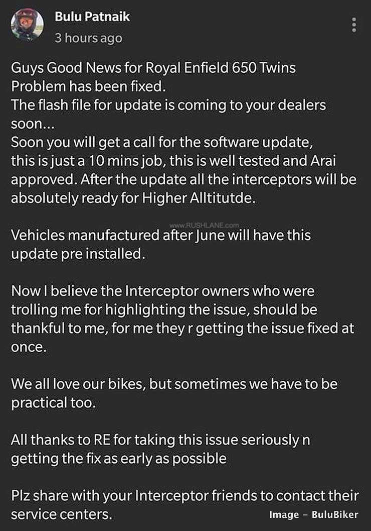 Royal Enfield 650 software update
