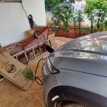 Hyundai Kona EV getting charged at Coimbatore using a regular socket.