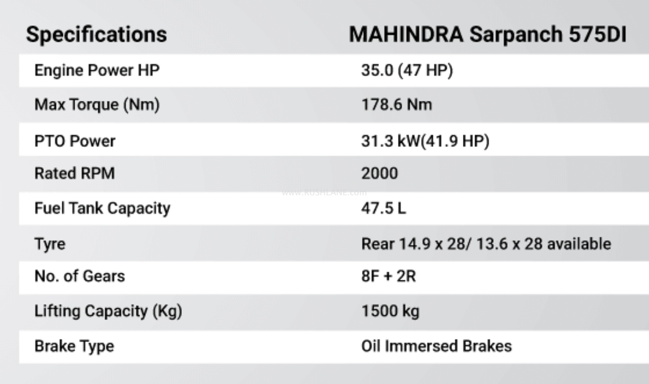 Mahindra Sarpanch Plus Specs