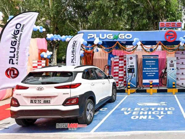 Hyundai Kona getting charged at the PlugNgo electric car charging station in Delhi