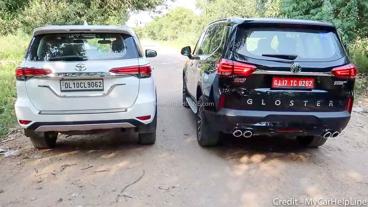 MG Gloster and Toyota Fortuner parked side by side - Size compared