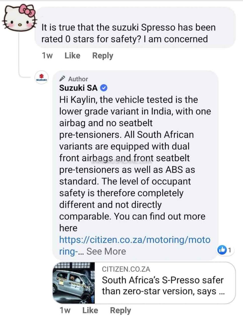 Suzuki South Africa S-presso safety