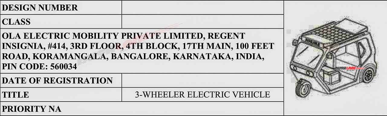 Ola Electric Rickshaw Patent Filed