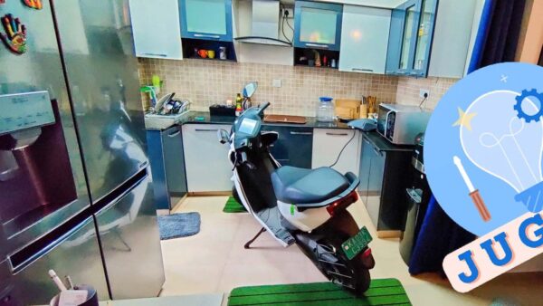 Ather Electric Scooter Charging Inside Kitchen