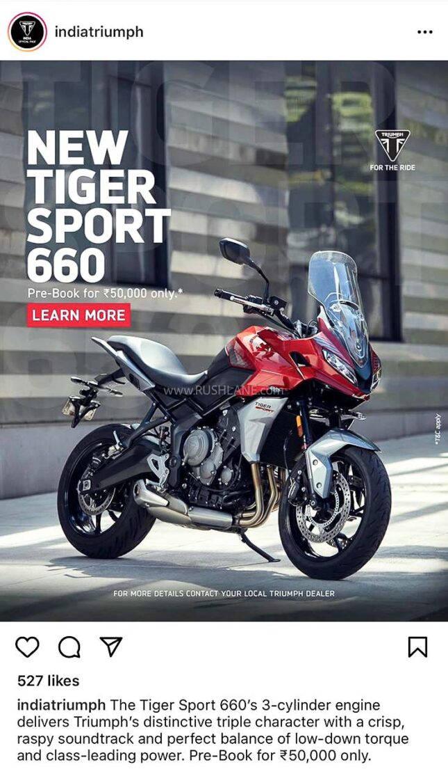 New Triumph Tiger 660 Sport Bookings open in India