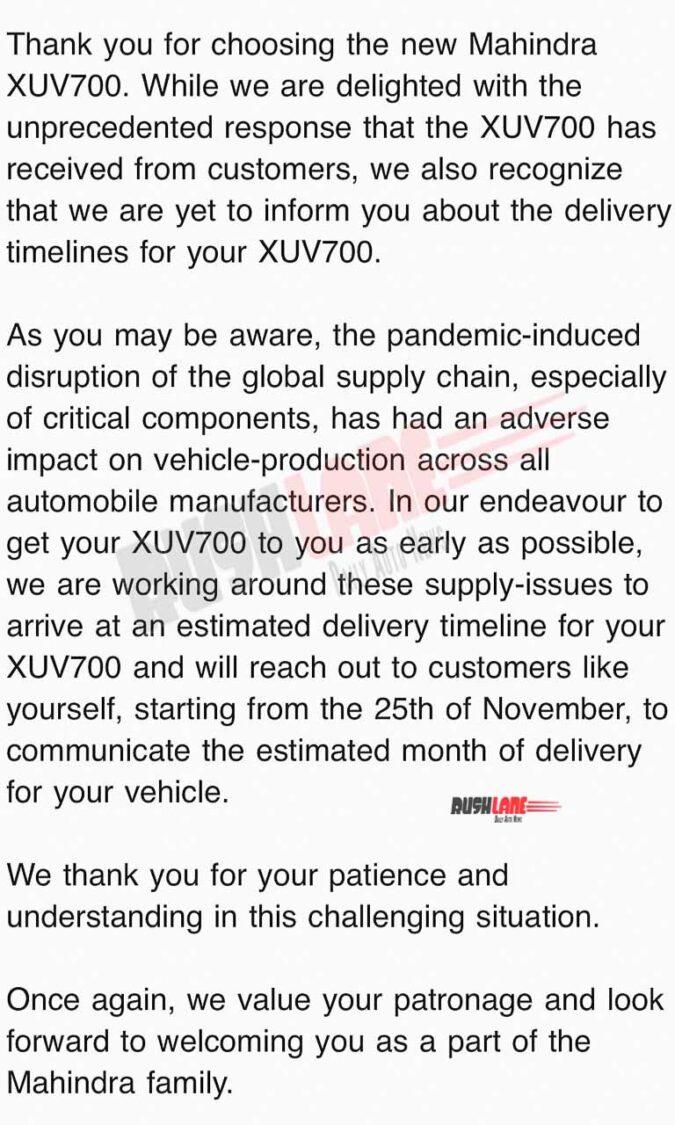 Mahindra XUV700 Next Batch Delivery Update