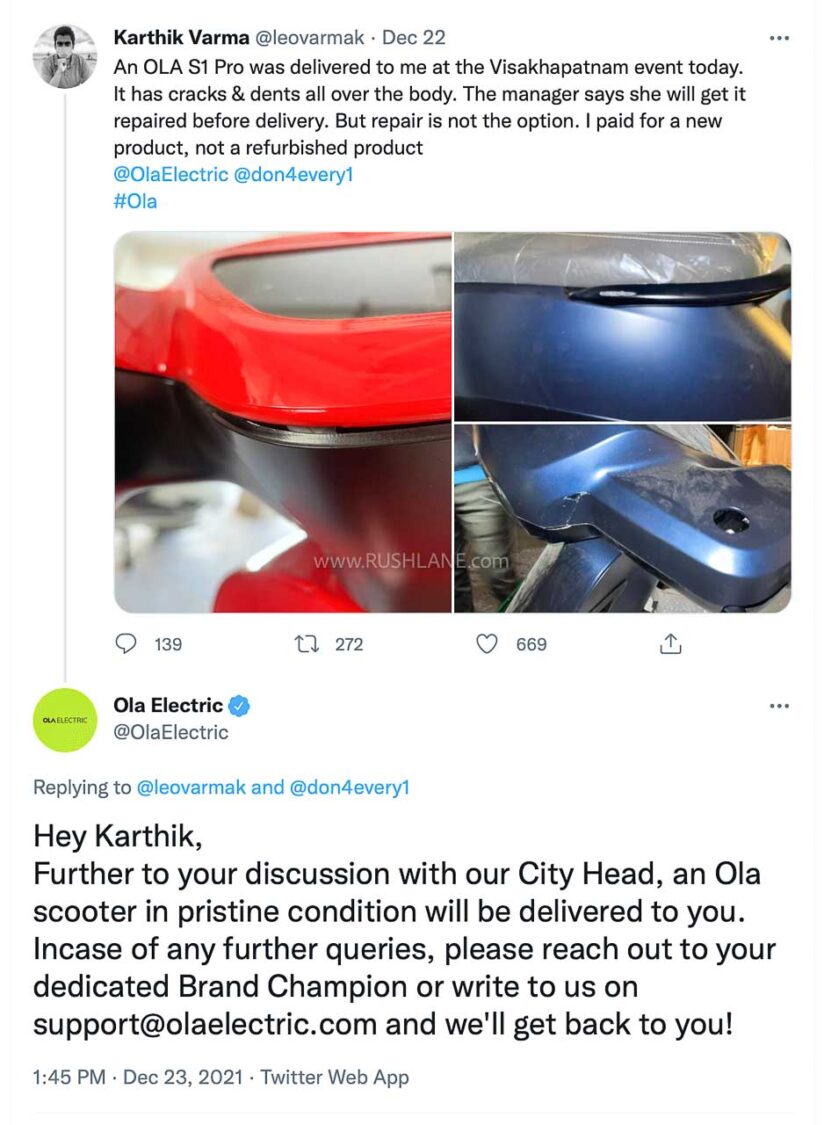Ola electric scooter free replacement