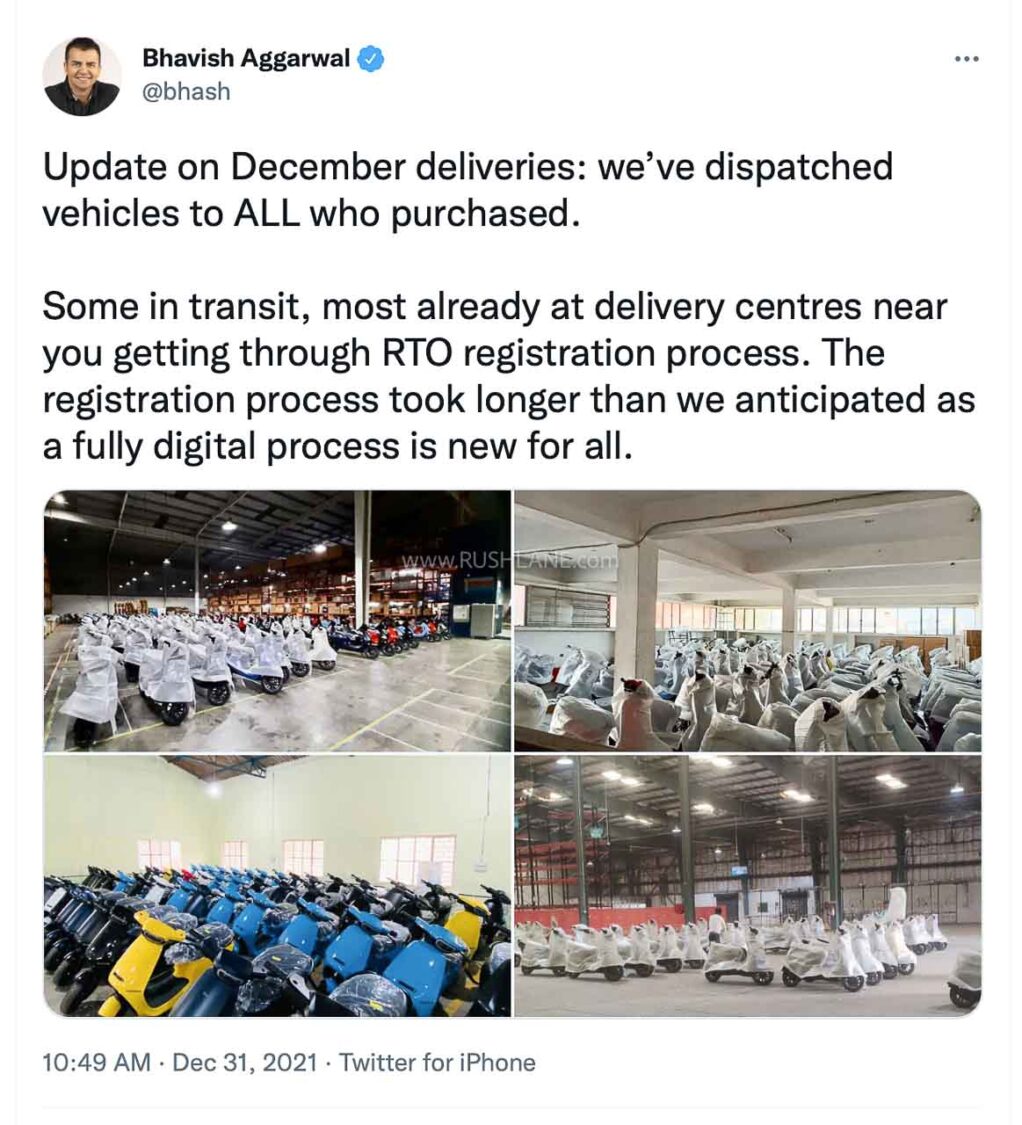 Ola Electric Scooters delivery update