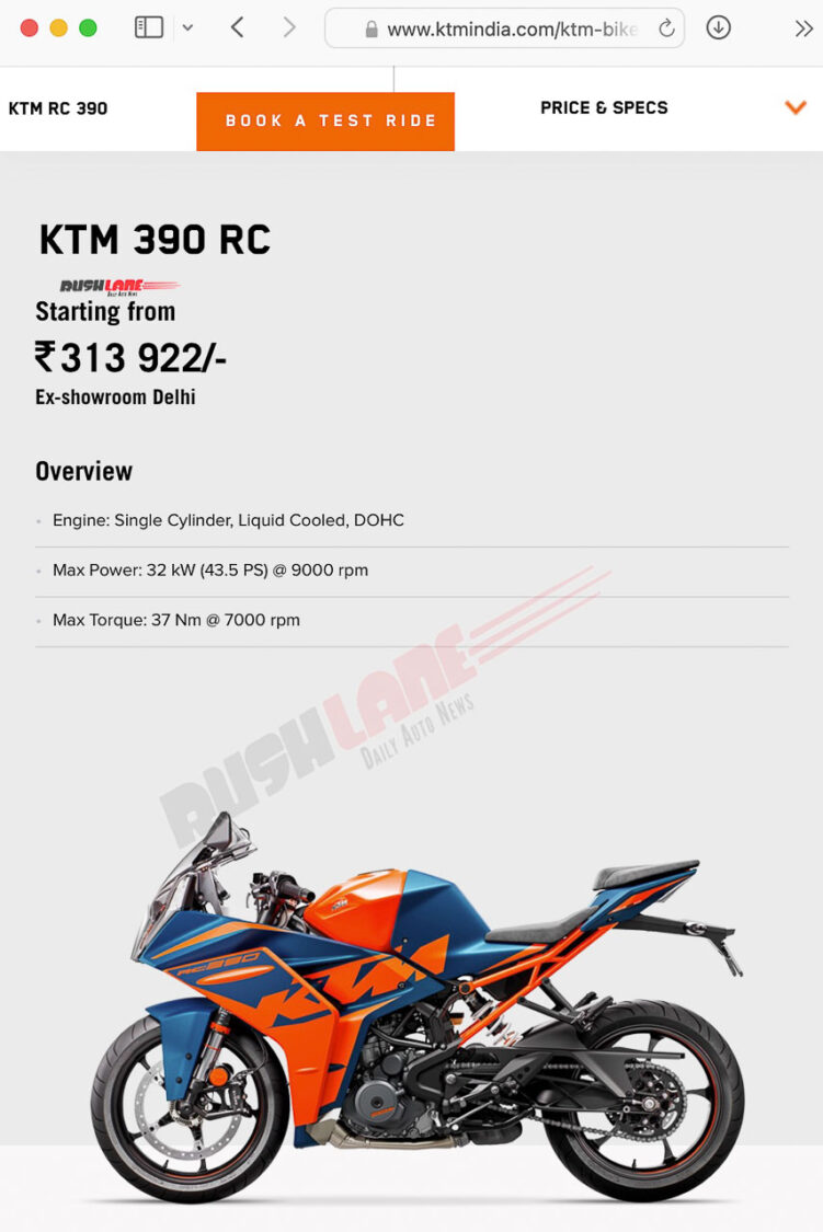 2022 KTM RC 390 Prices