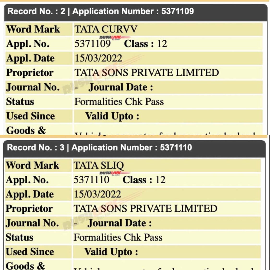 Tata CURVV and SLIQ names registered