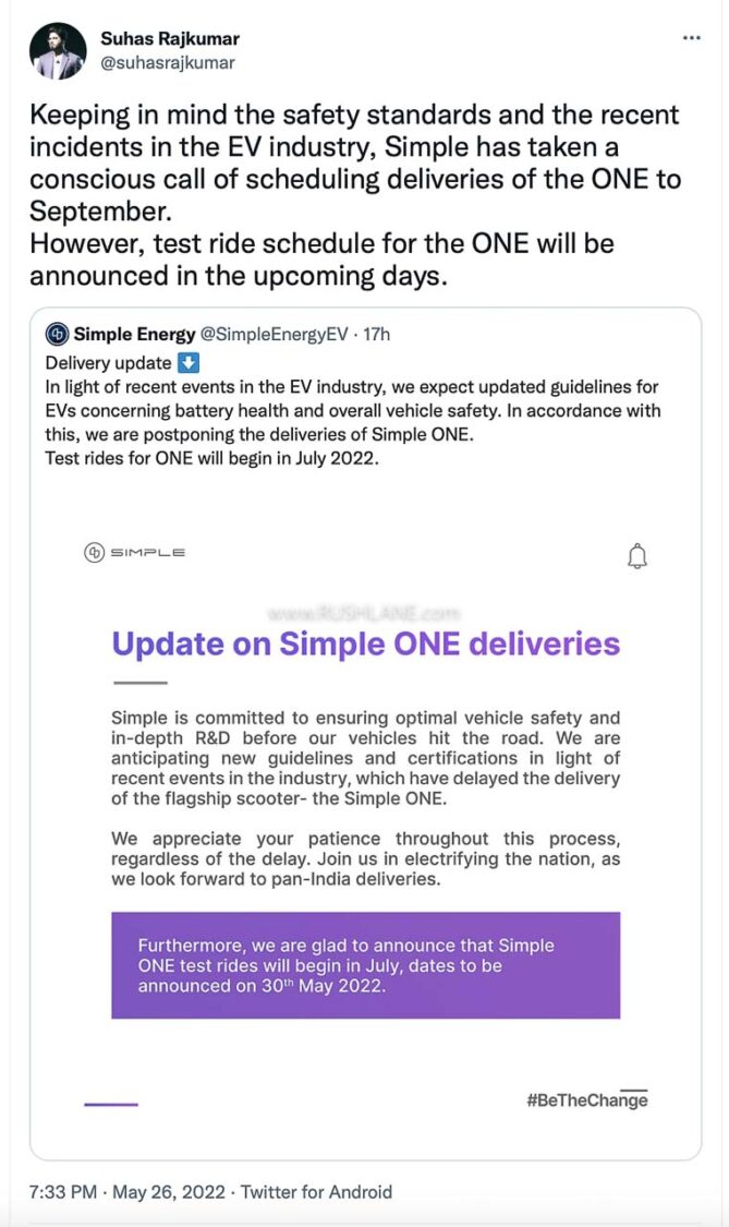 Simple One Electric Scooter Delayed - Update from CEO