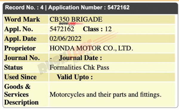 New Honda CB350 Brigade Name Trademark Filed In India