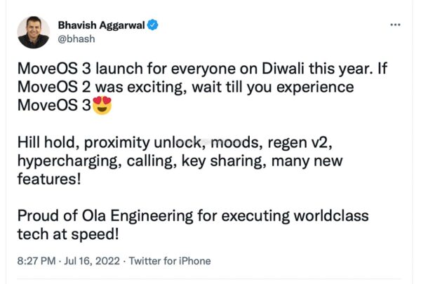 Ola Electric Scooter Move OS 3 Launch on Diwali 2022