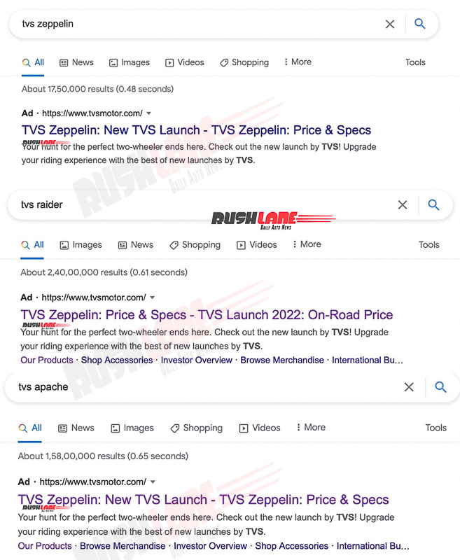 TVS Zeppelin Name In Google Search - Promoted by TVS Motor