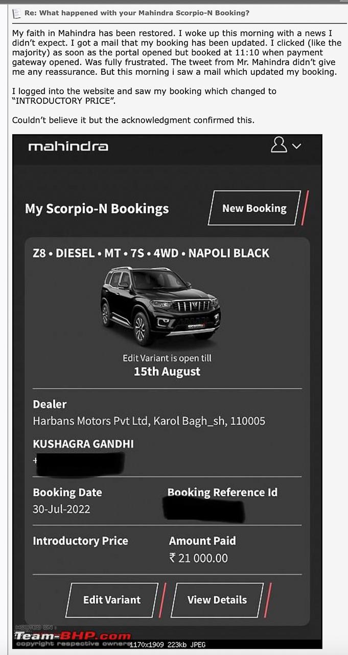 Mahindra Scorpio Bookings Updated