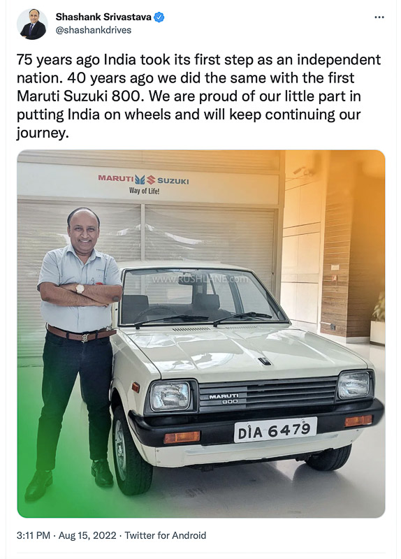 Shashank Srivastava, Senior Executive Director, Sales & Marketing, MSIL - with the first Maruti 800
