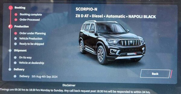 Mahindra Scorpio N delivery date in Sep 2024