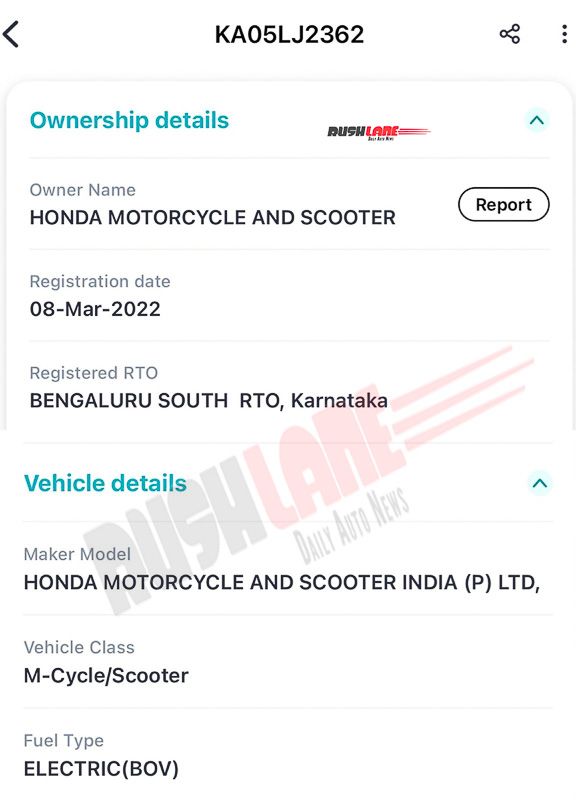 Honda Benly e Electric scooter - Registered in the name of Honda Two Wheeler India
