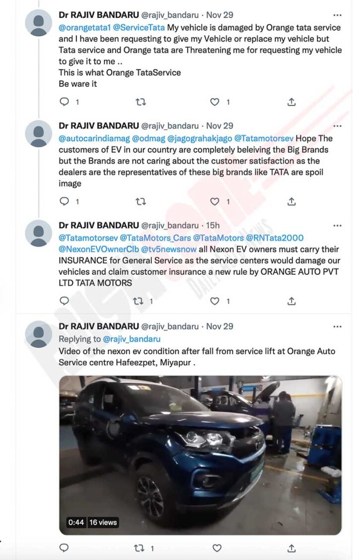 Tata Nexon EV damaged during service