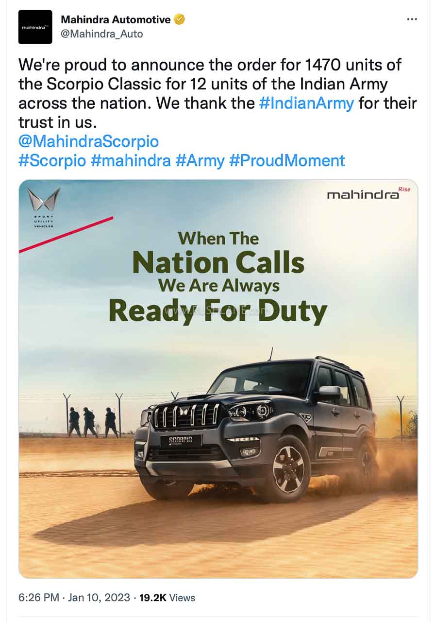 New Mahindra Scorpio Classic joins Indian Army