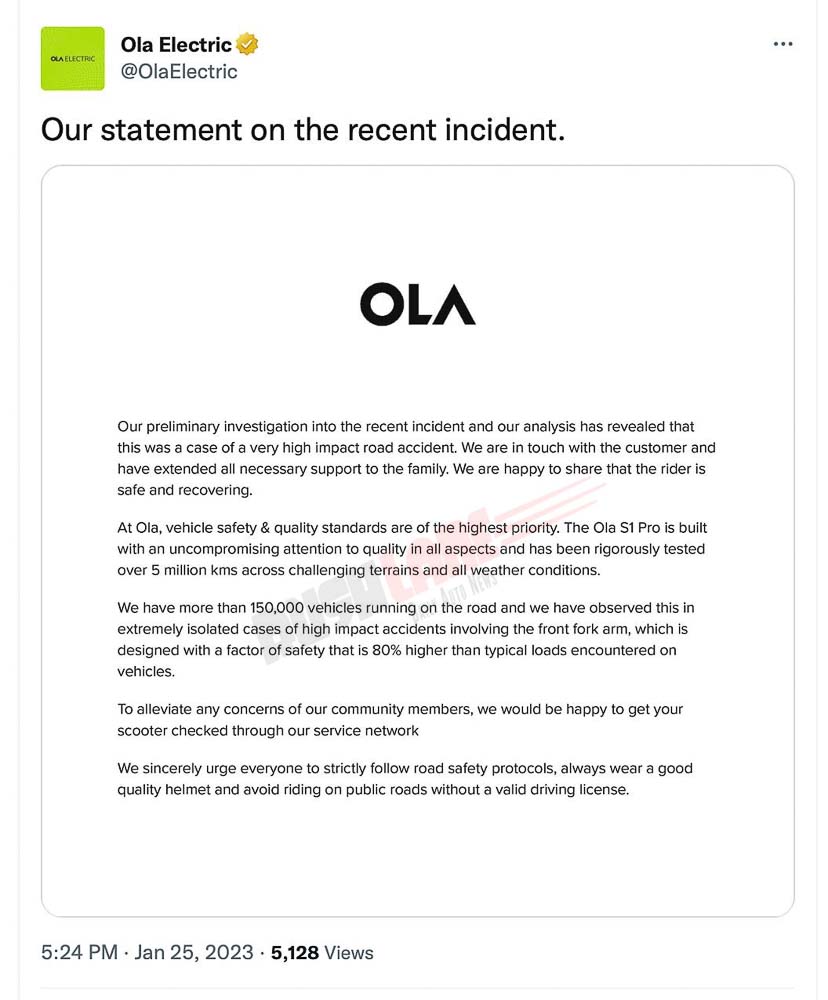 Ola Electric official statement