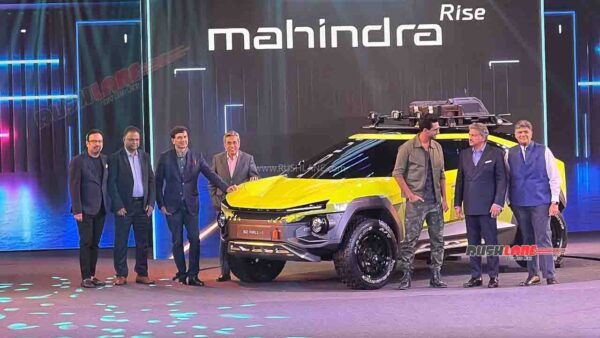Mahindra Rall-E Electric SUV Concept Global Debut. From L-R; Pratap Bose, R Velusamy, Rajesh Jejurikar, Anish Shah, Vicky Kaushal, Anand Mahindra, Veejay Nakra