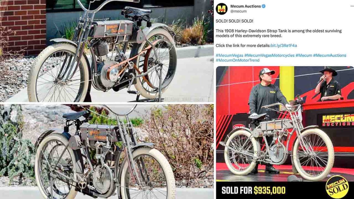 Sold for $935,000: 1908 Harley-Davidson Strap Tank! – BikeBound