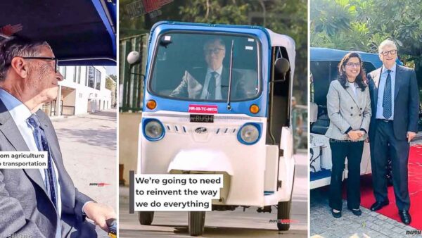 Bill Gates driving electric rickshaw in India