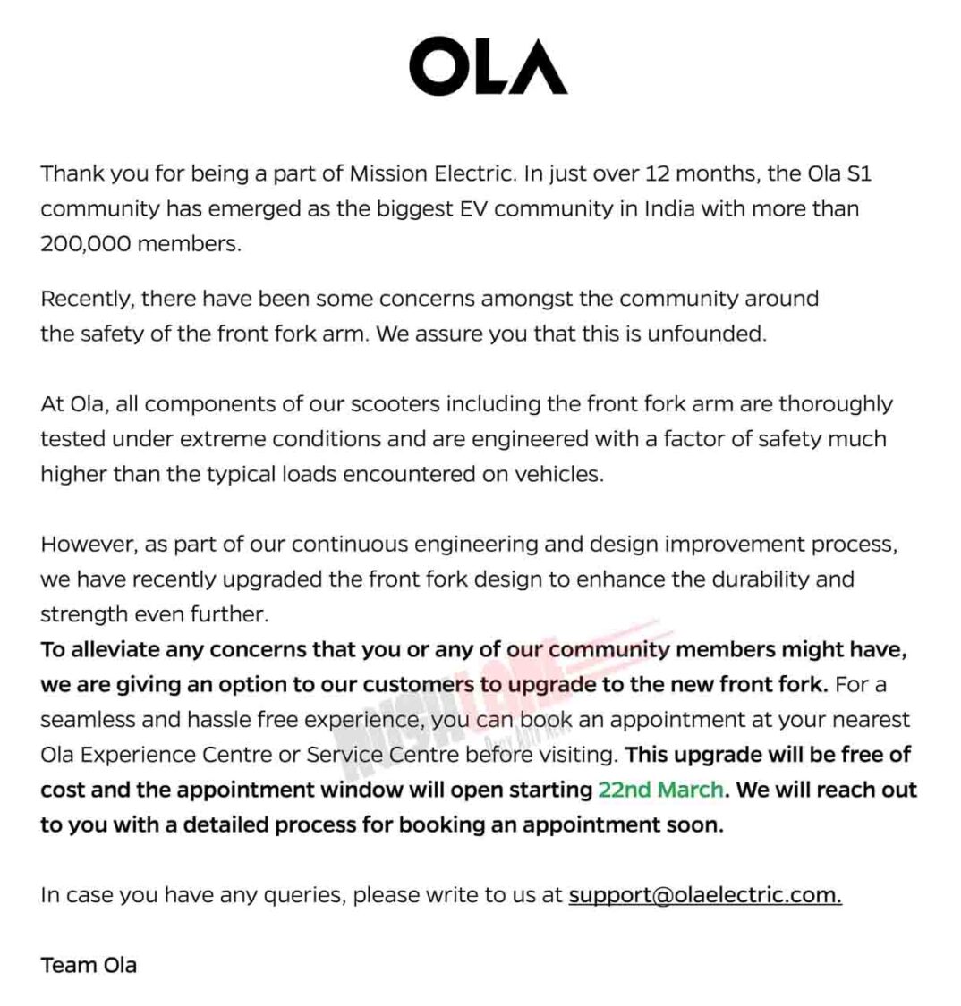 Ola Electric Scooter Suspension Recall