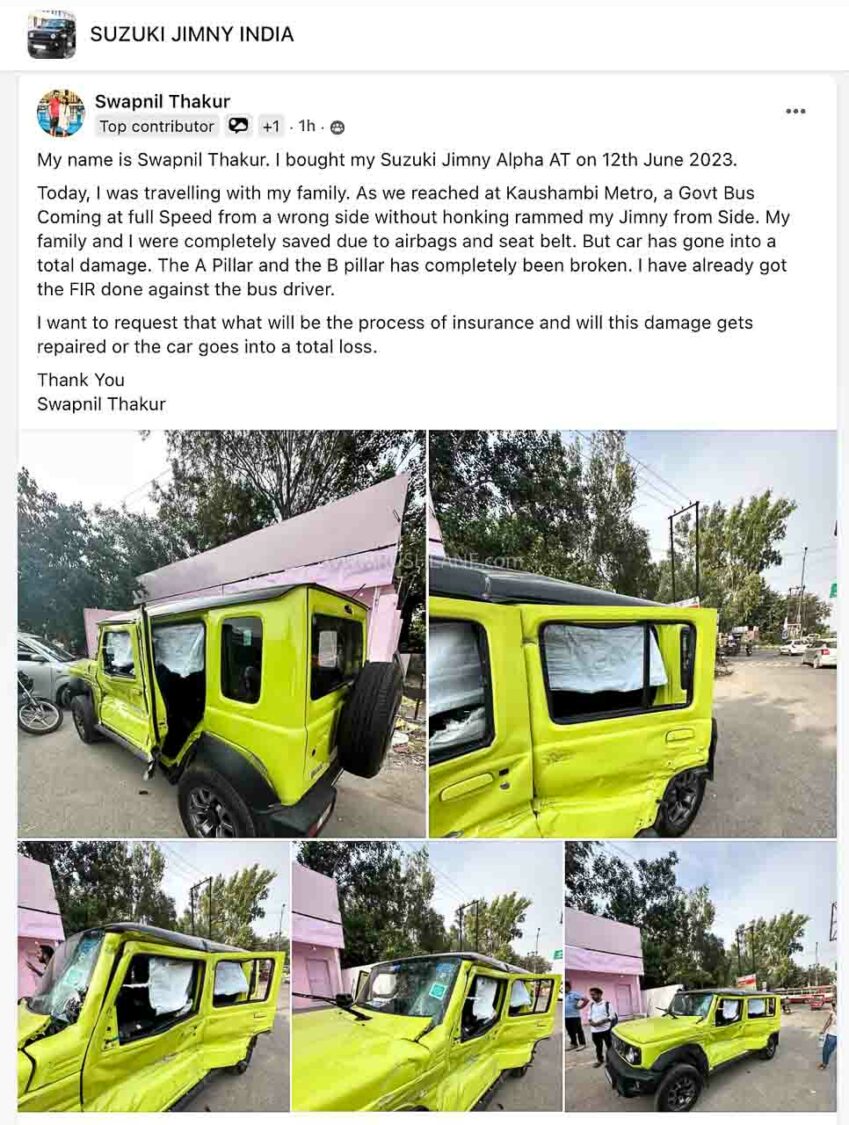 Maruti Jimny accident with Bus