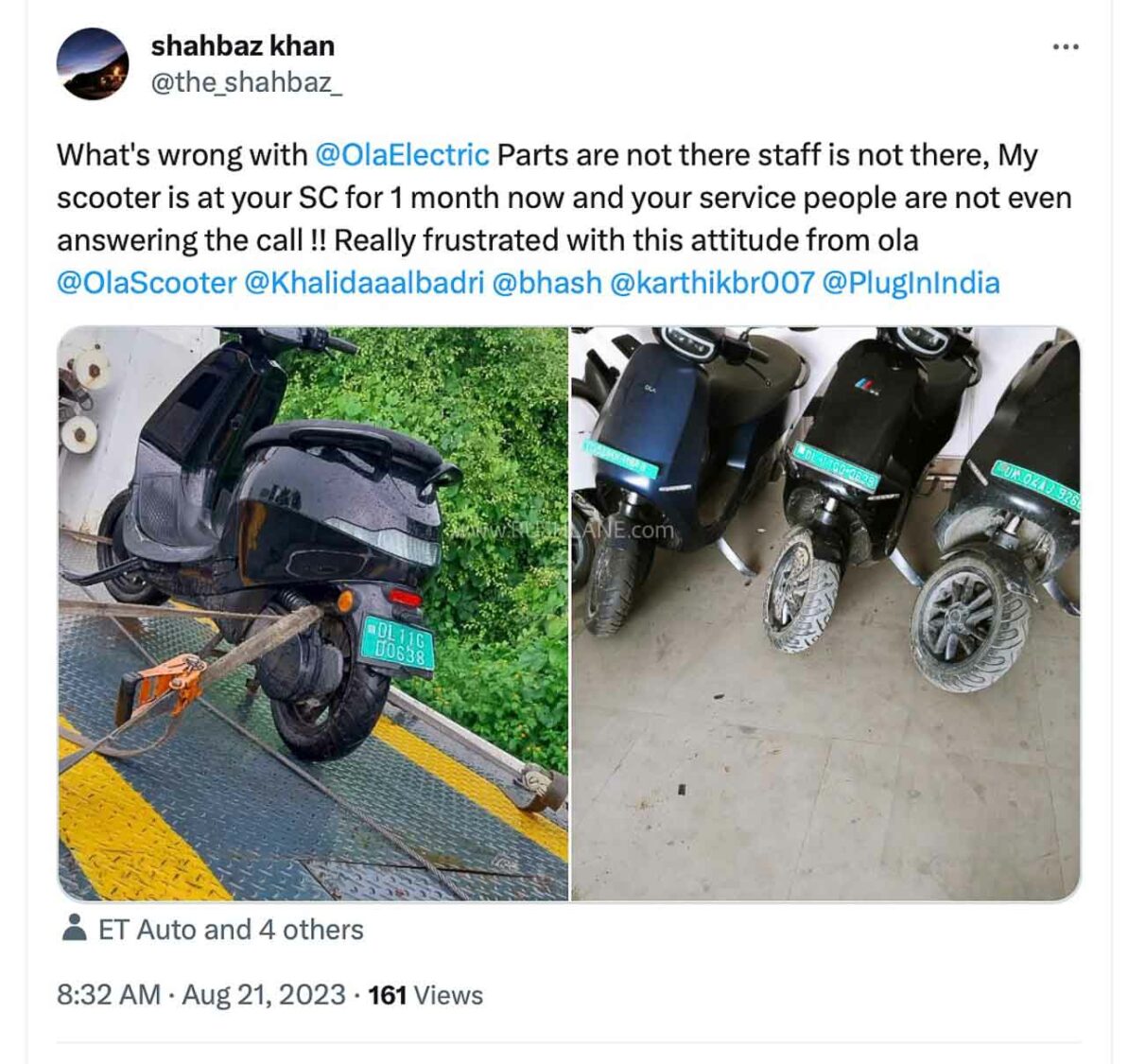 Ola scooter owner complains on social media regarding service