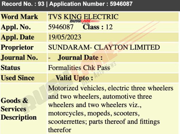 TVS King Electric trademark