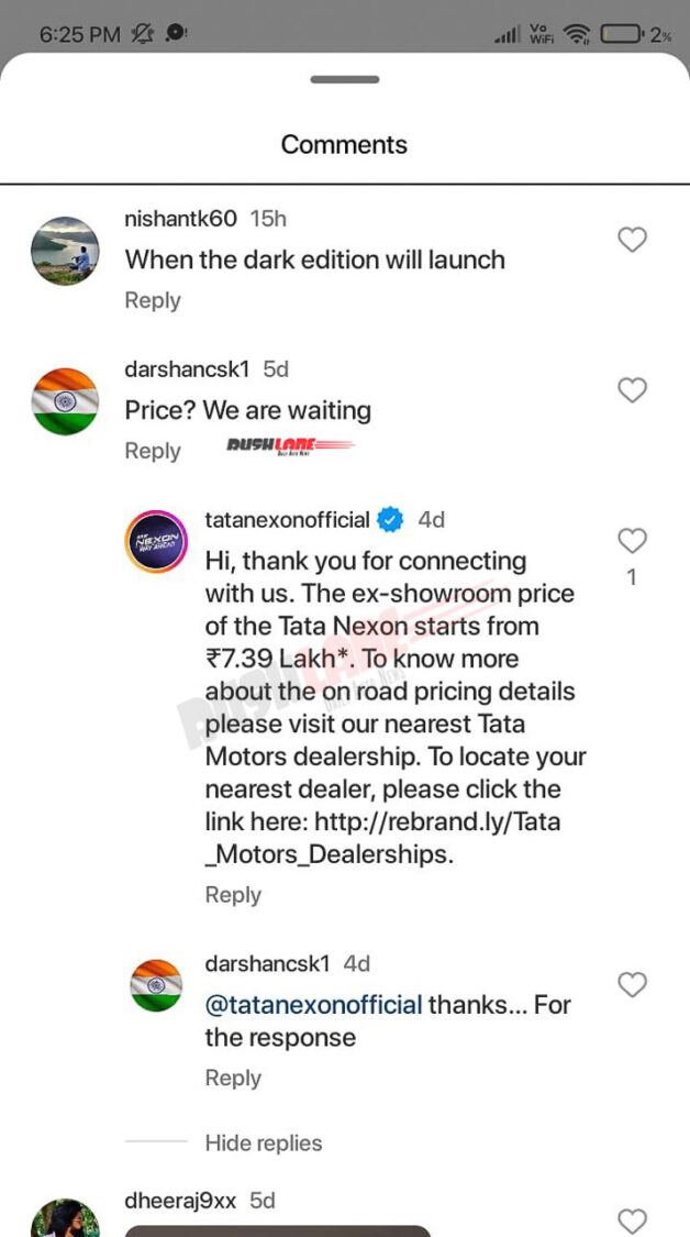 Tata Nexon Instagram handle reveals new Nexon price