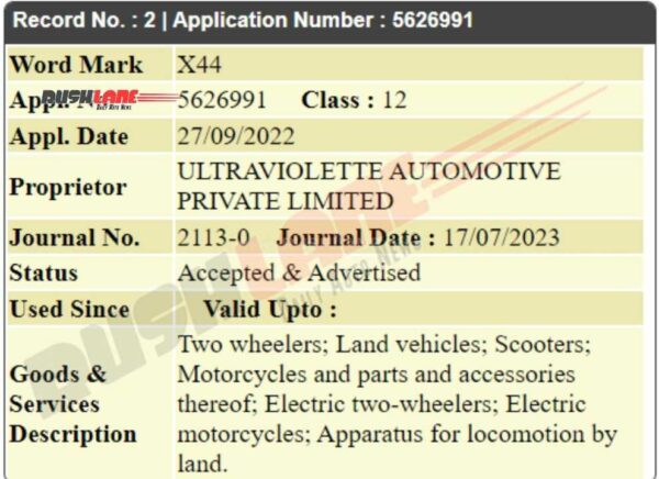 Ultraviolette X44 trademark
