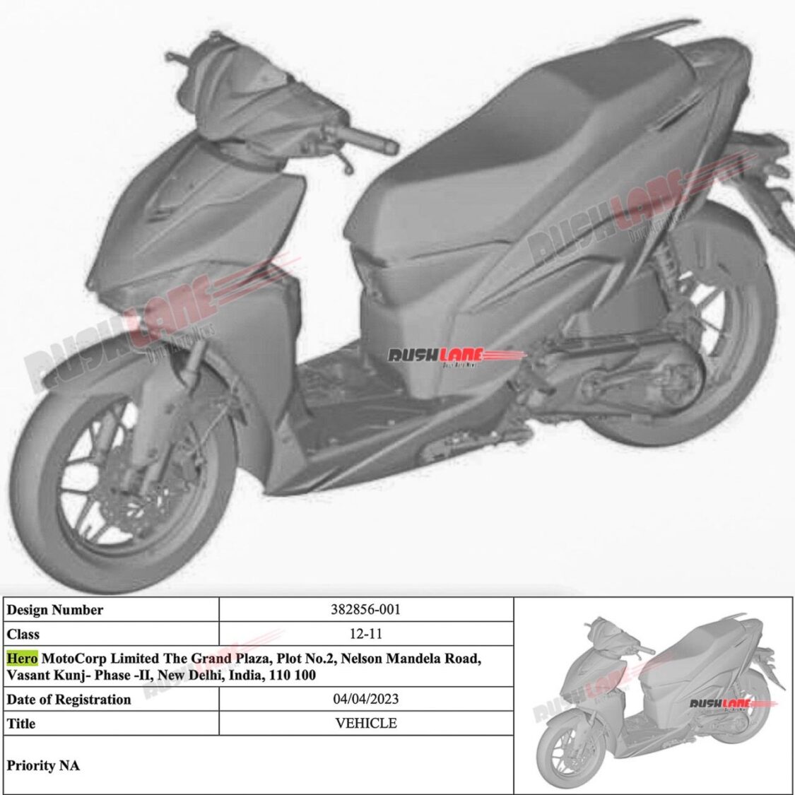 New Hero Xude scooter design patent leaks