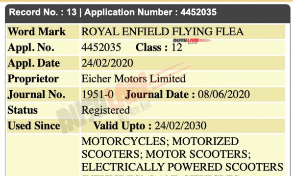 Royal Enfield Flying Flea trademark filed