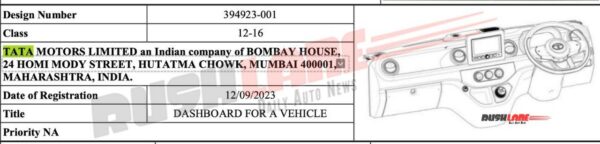 Tata Intra EV interiors patent leaked