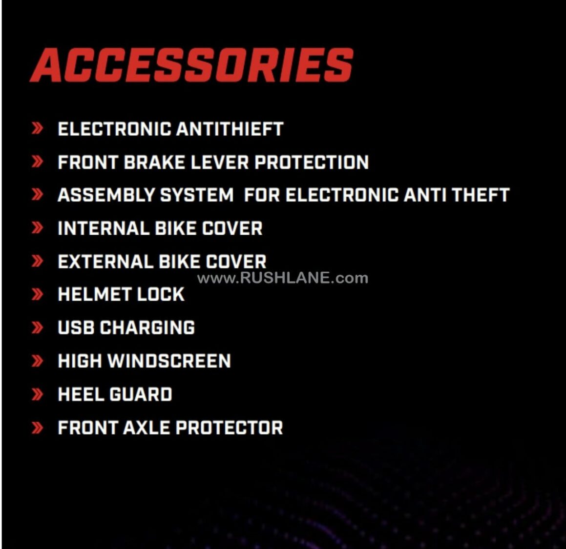 Aprilia RS 457 Accessories listed on official brochure
