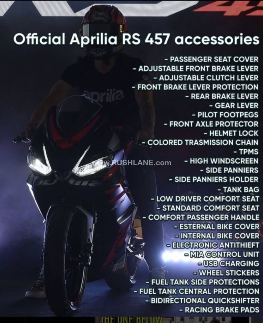 Aprilia RS 457 Accessories listed by Apriliaridersclubbengaluru Instagram Page