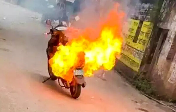 Electric scooter on fire