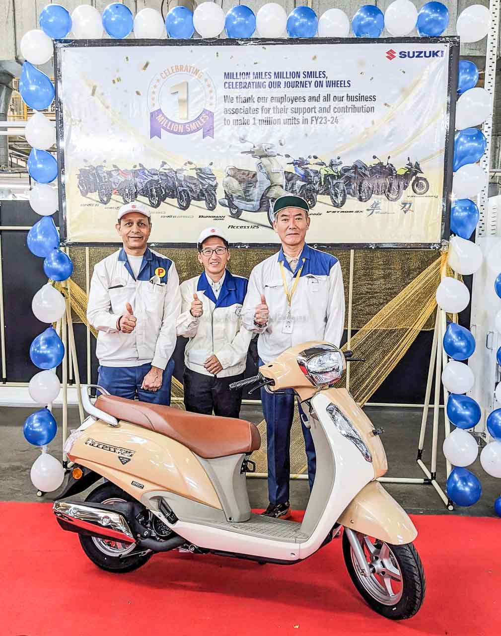 Suzuki India officials with the 1 millionth two wheeler - New Access 2024