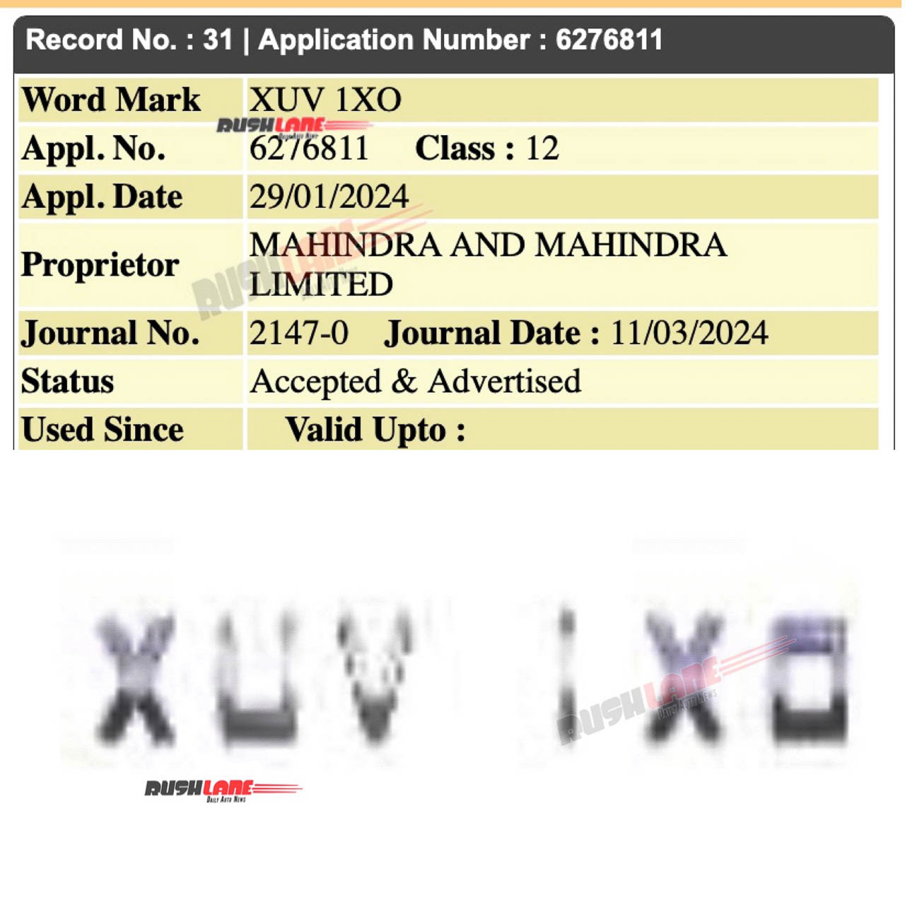 Mahindra XUV 1XO Name Registered