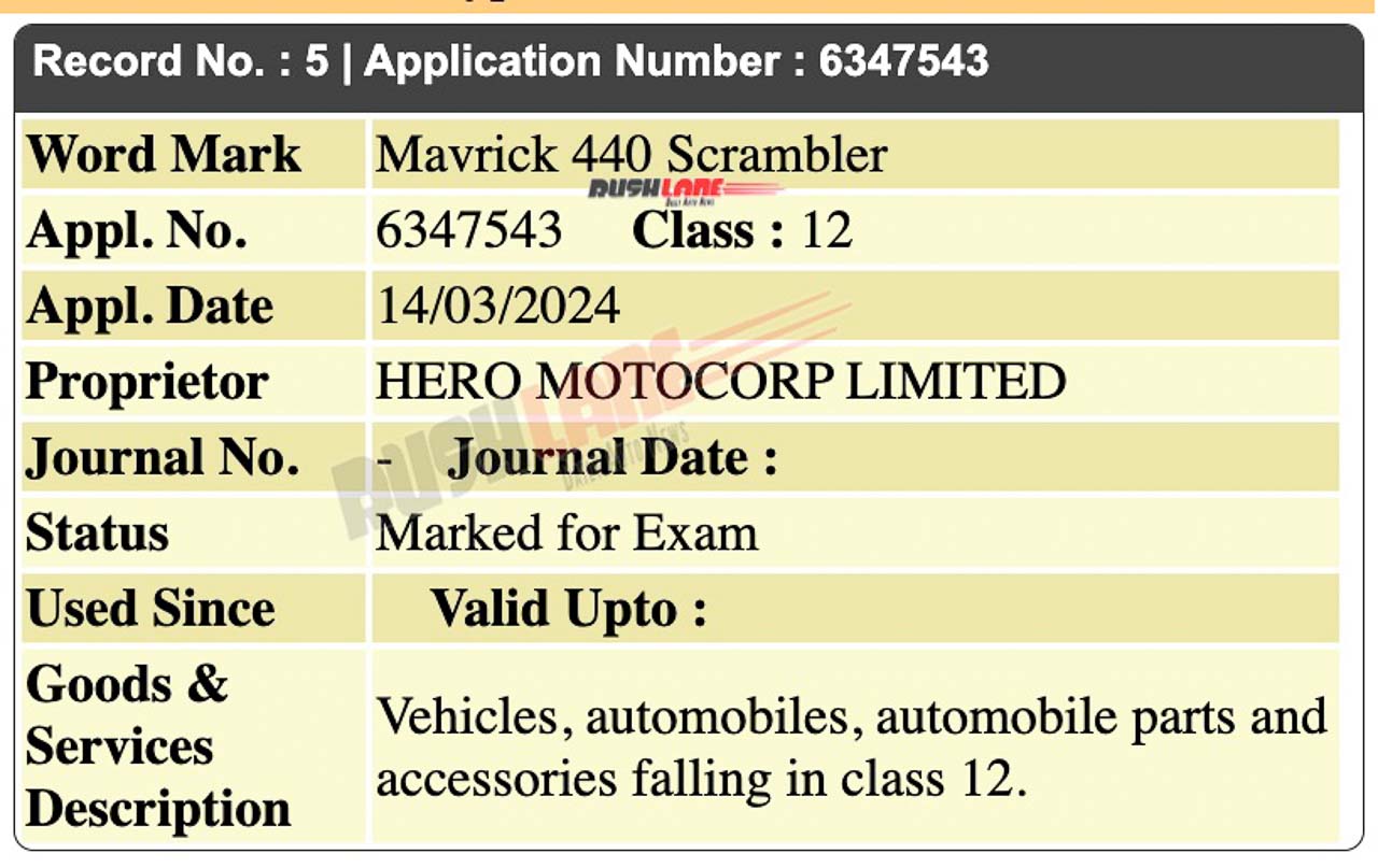 Hero Mavrick 440 Scrambler Trademark Filed